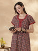 Ajrakh Rust Cotton Nighty for Women Floral A Line Comfort