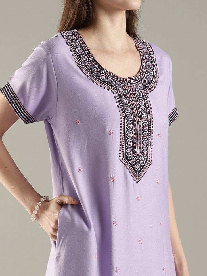 Raatrani A Line Embroidered Nighty for Women Soft Everyday Comfort