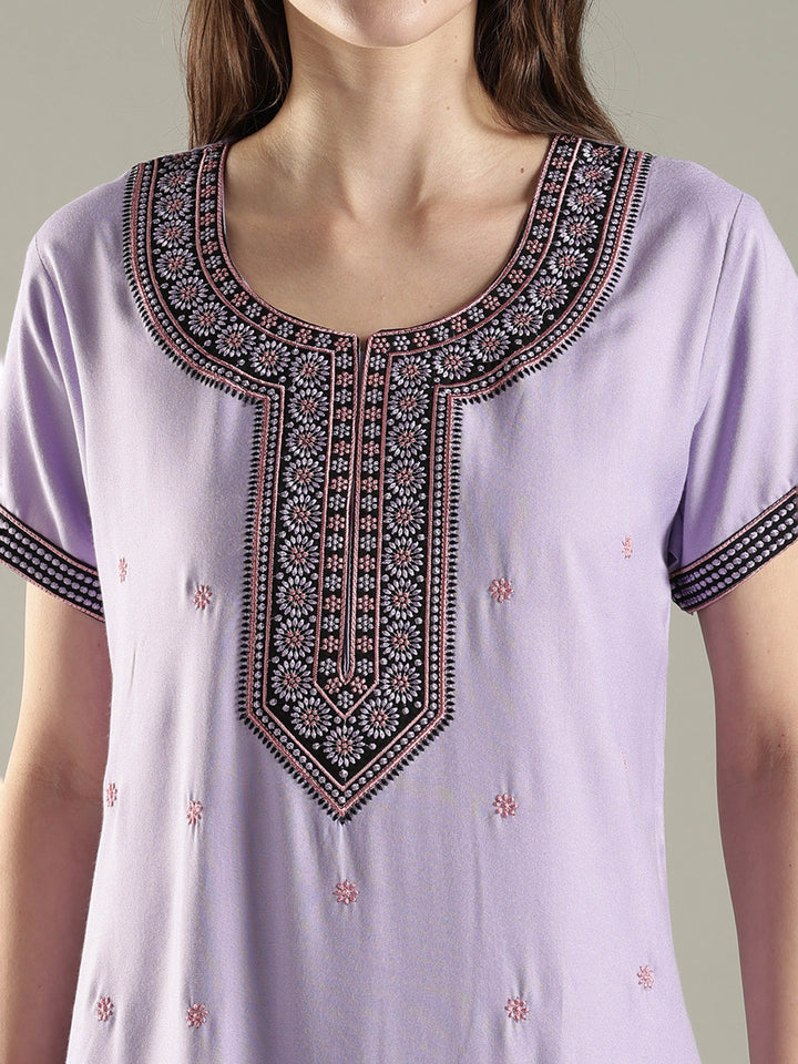 Raatrani A Line Embroidered Nighty for Women Soft Everyday Comfort