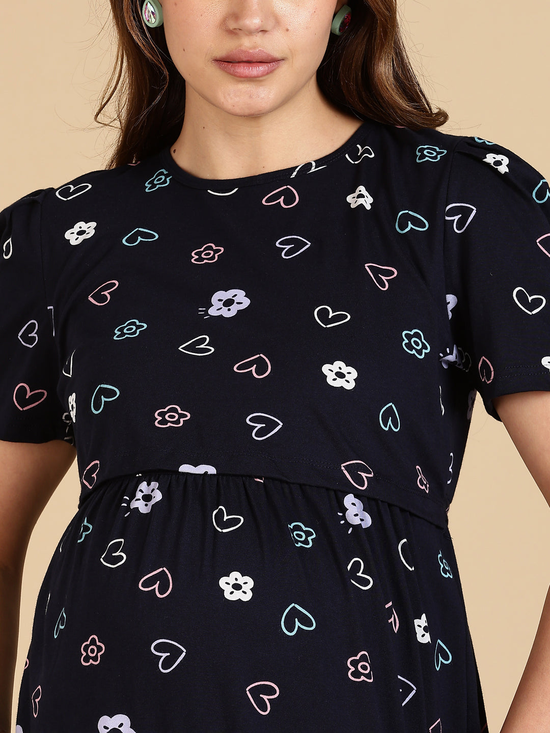 Navy Blue Zipless Maternity Feeding Nighty for Women