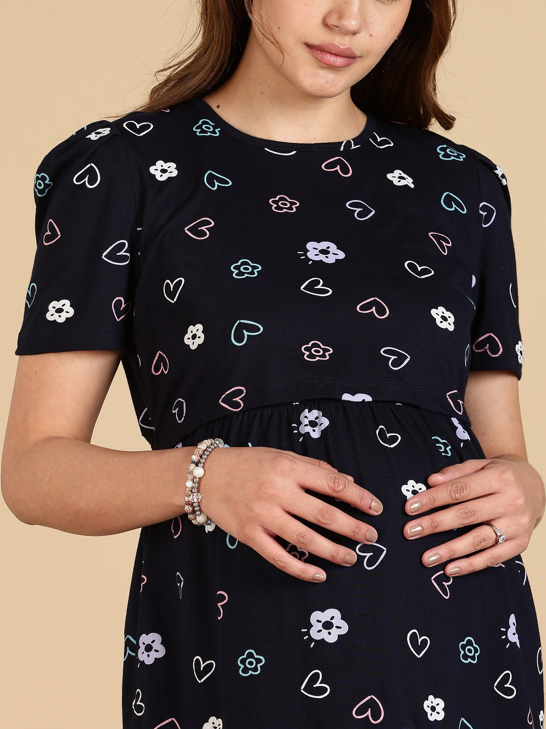 Navy Blue Zipless Maternity Feeding Nighty for Women