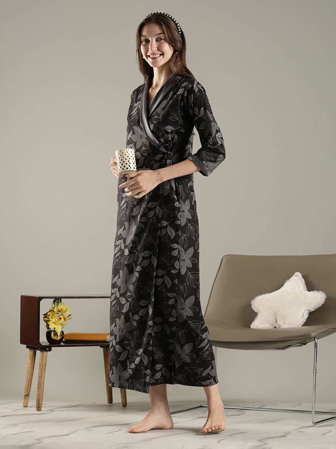 Wrap Style Floral House Coat for Women in Breathable Viscose