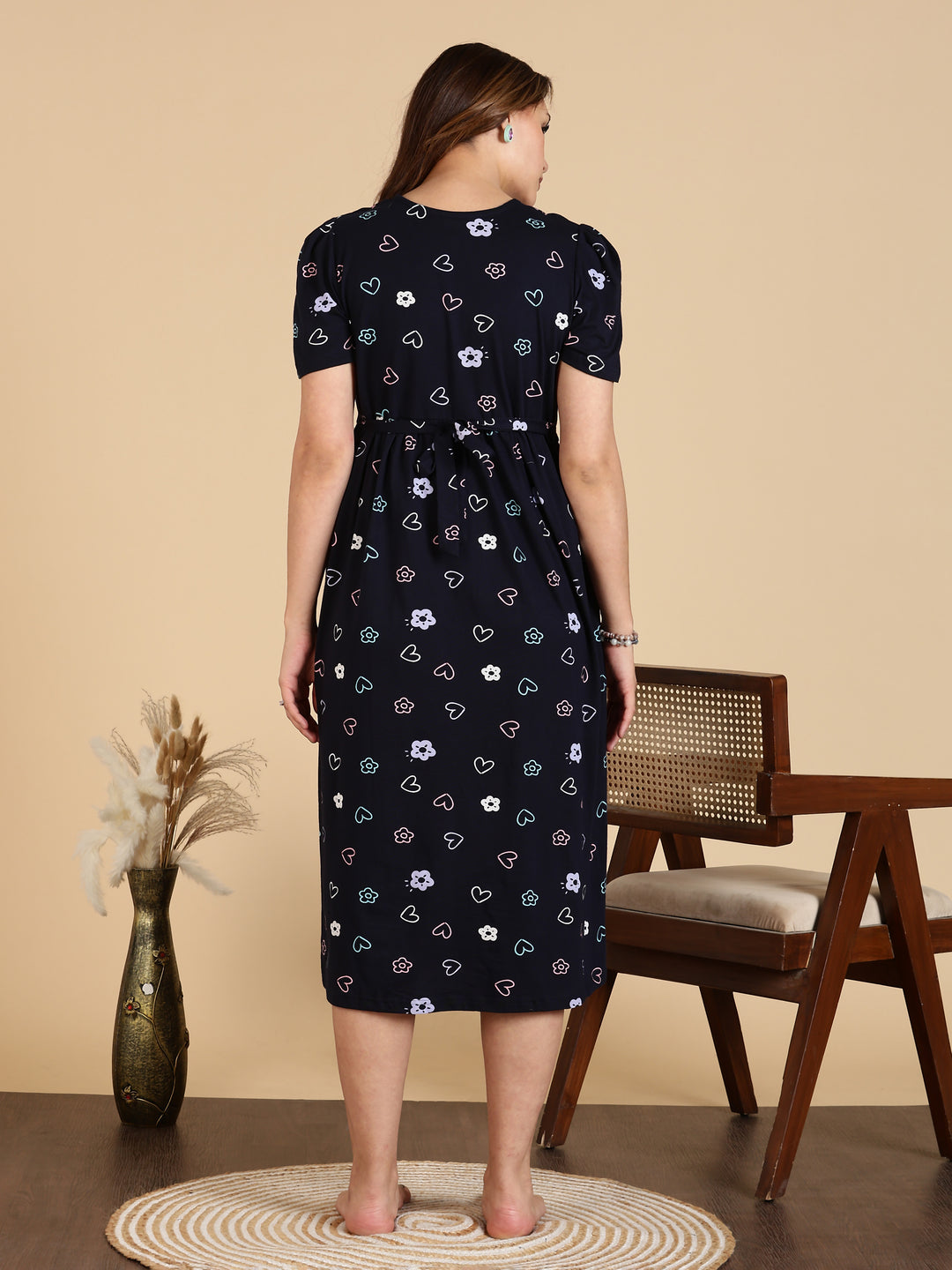 Navy Blue Zipless Maternity Feeding Nighty for Women