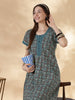 Ajrakh Teal Cotton Nighty for Women Floral A Line Fit