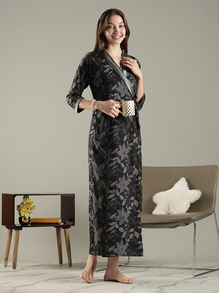 Wrap Style Floral House Coat for Women in Breathable Viscose
