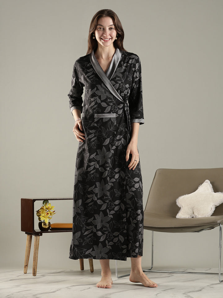Wrap Style Floral House Coat for Women in Breathable Viscose