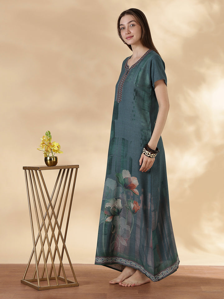 Alpine Floral Nightdress for Women A Line Lagoon