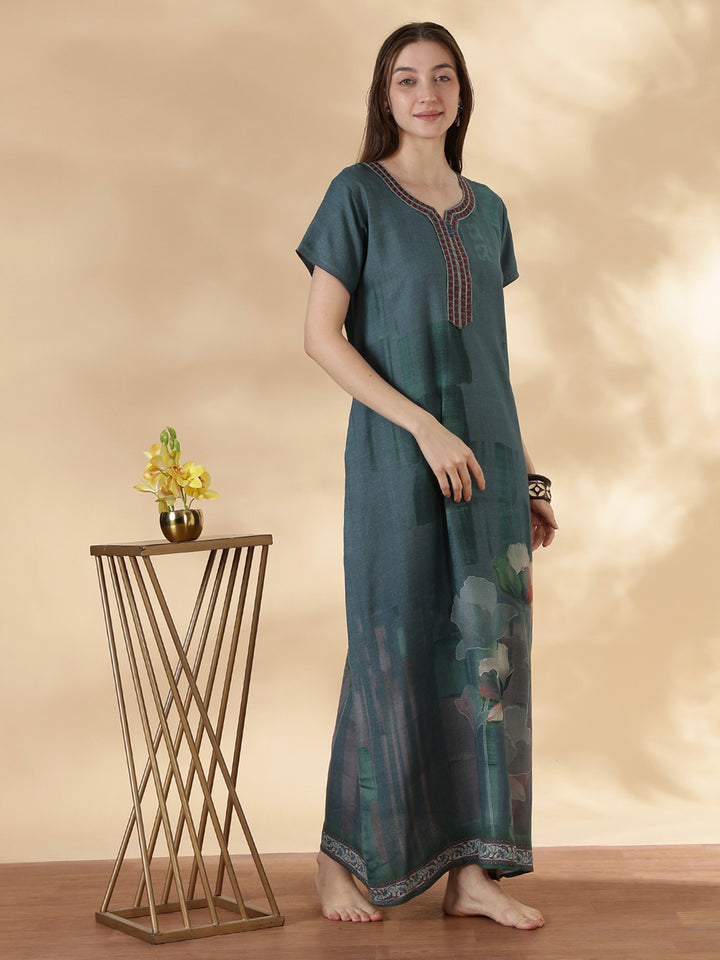 Alpine Floral Nightdress for Women A Line Lagoon