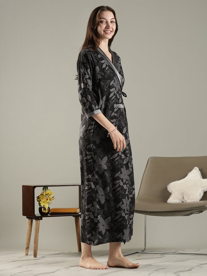 Wrap Style Floral House Coat for Women in Breathable Viscose