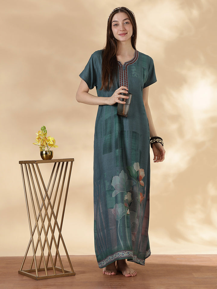 Alpine Floral Nightdress for Women A Line Lagoon