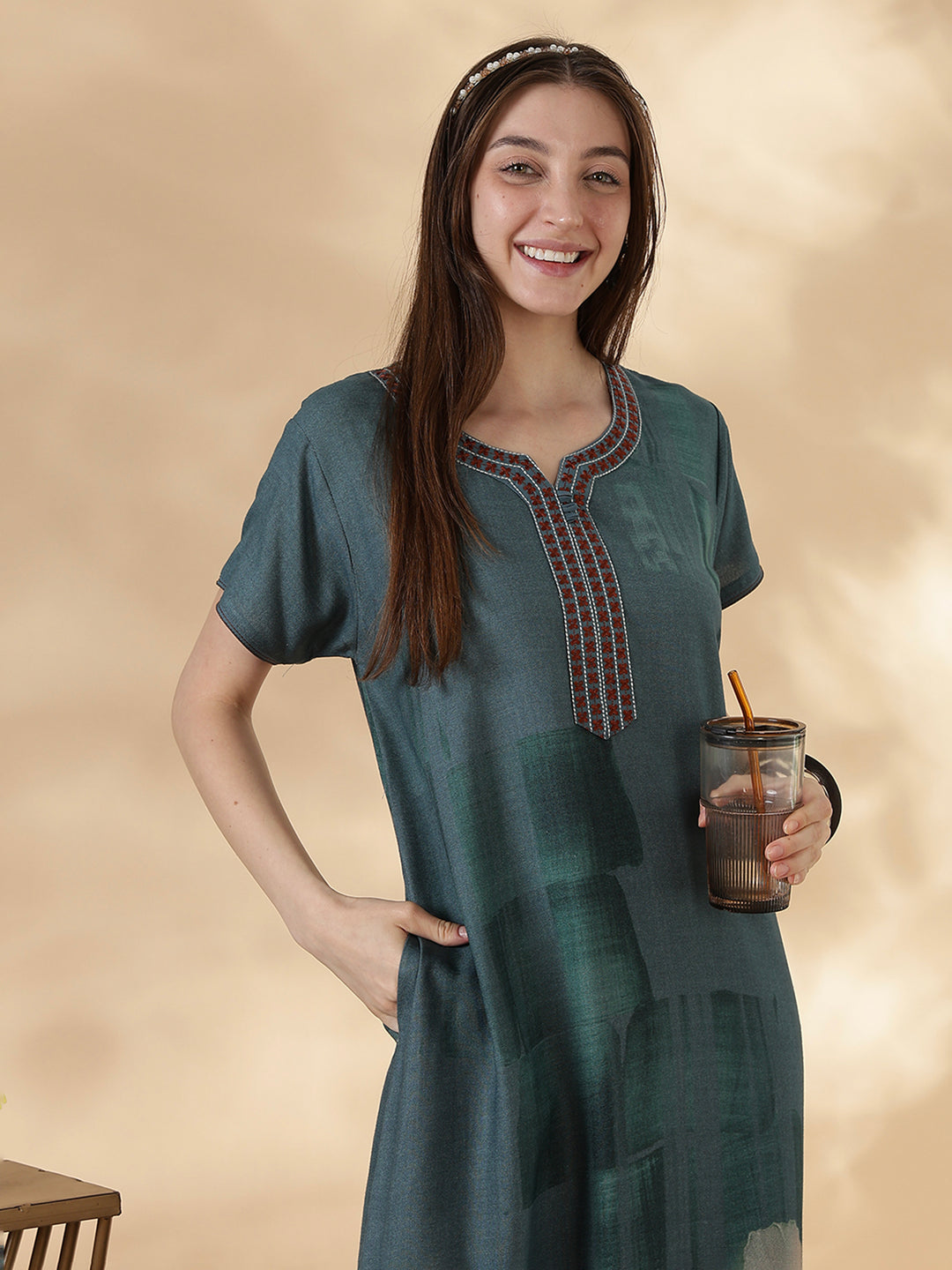 Alpine Floral Nightdress for Women A Line Lagoon