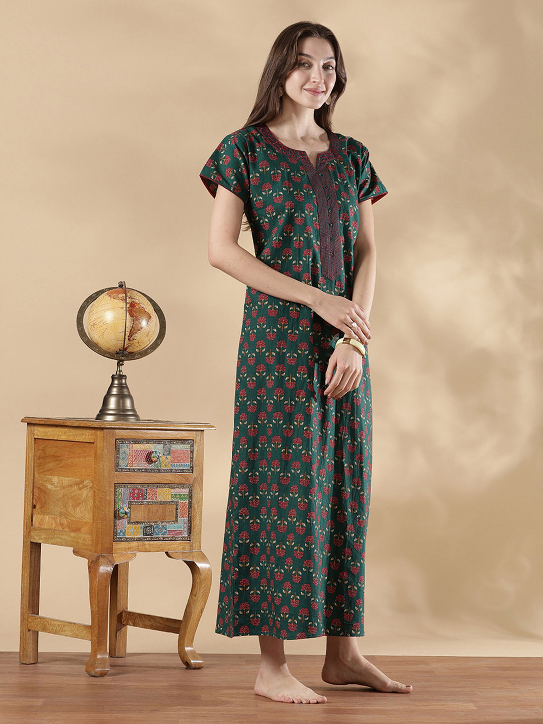 Pure Cotton Floral A Line Nighty for Women Relaxed Comfort