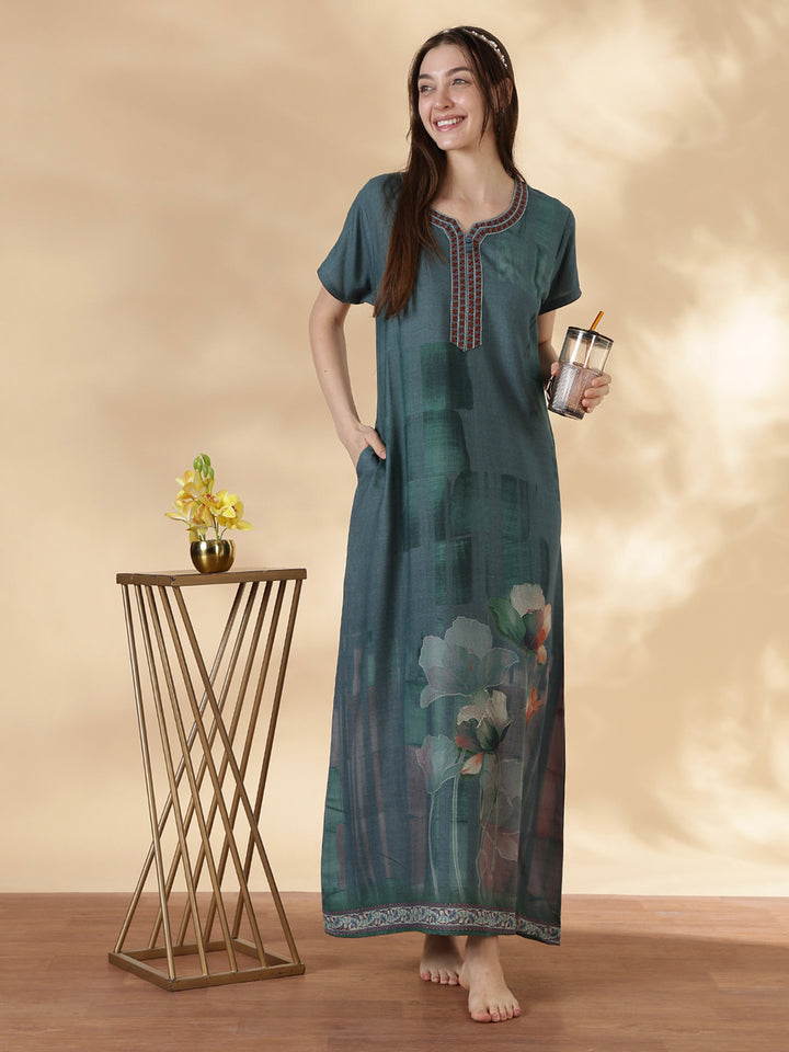 Alpine Floral Nightdress for Women A Line Lagoon