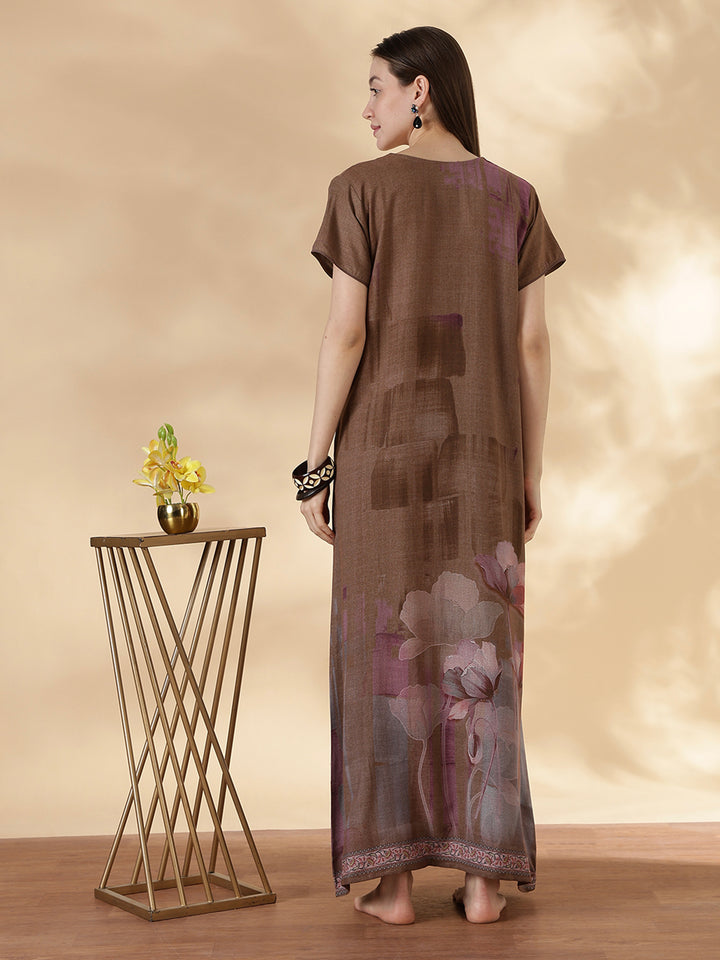 Alpine A Line Nighty for Women Floral Print Mocha