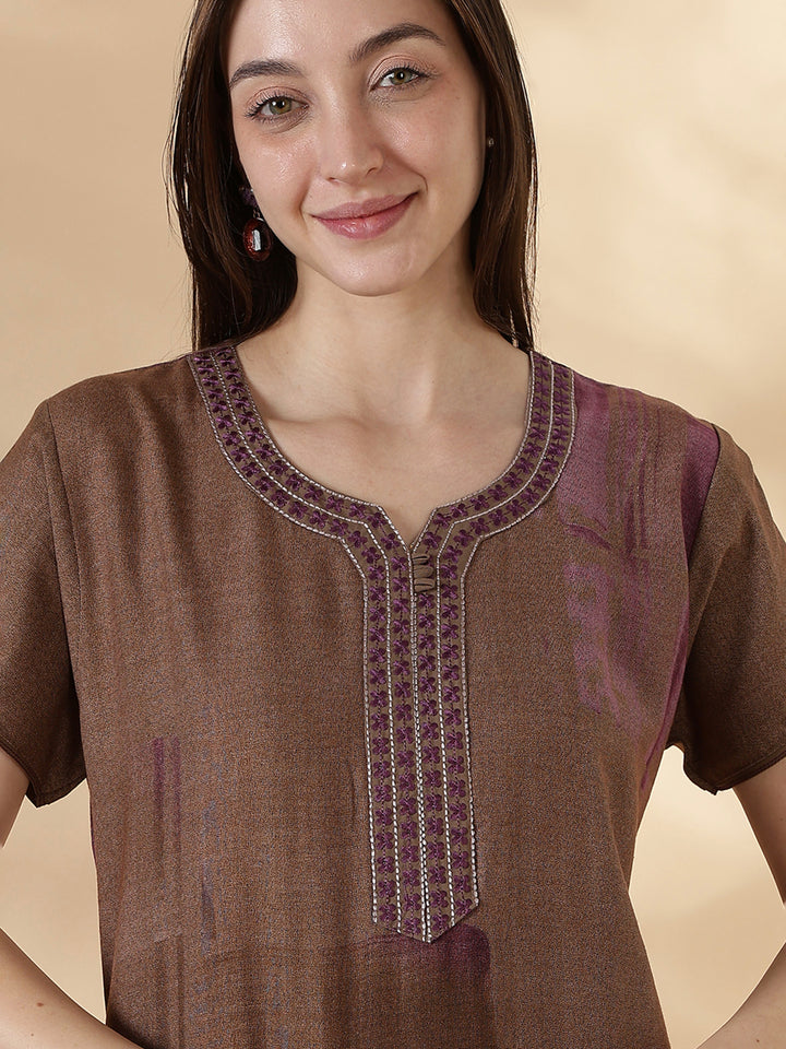 Alpine A Line Nighty for Women Floral Print Mocha