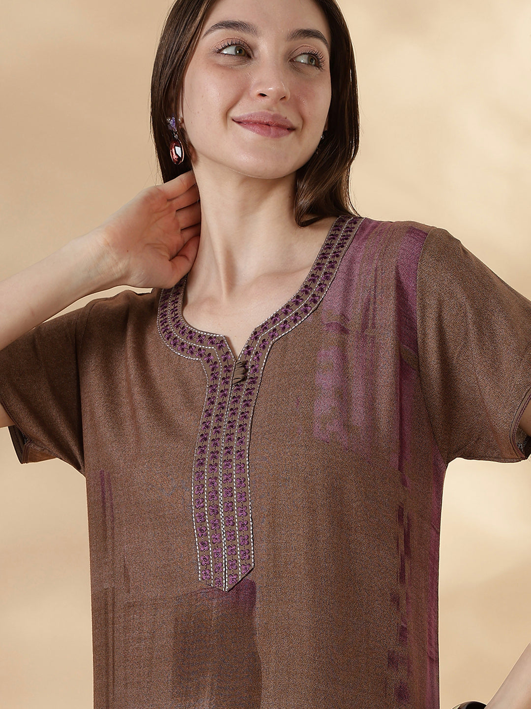 Alpine A Line Nighty for Women Floral Print Mocha