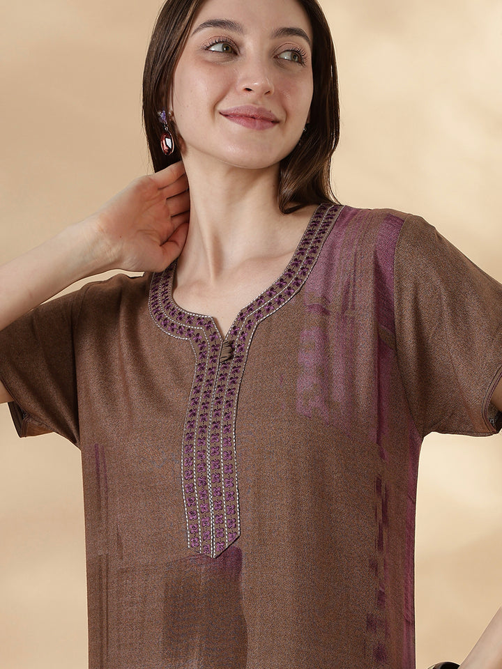 Alpine A Line Nighty for Women Floral Print Mocha