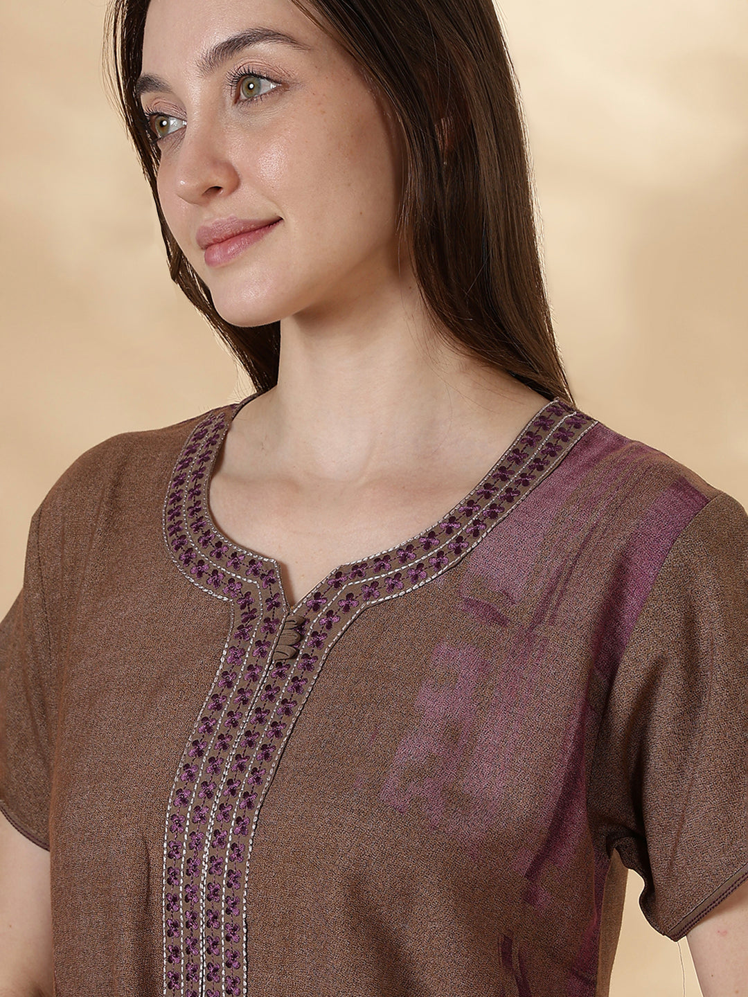 Alpine A Line Nighty for Women Floral Print Mocha