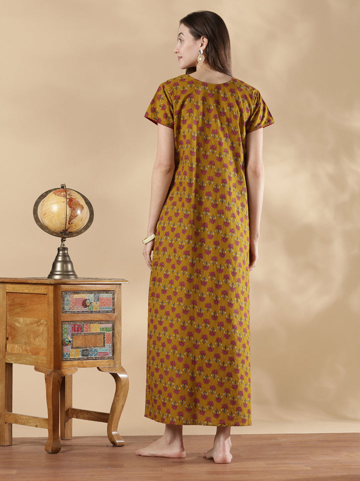 Pure Cotton Floral A Line Nighty for Women Soft Feel