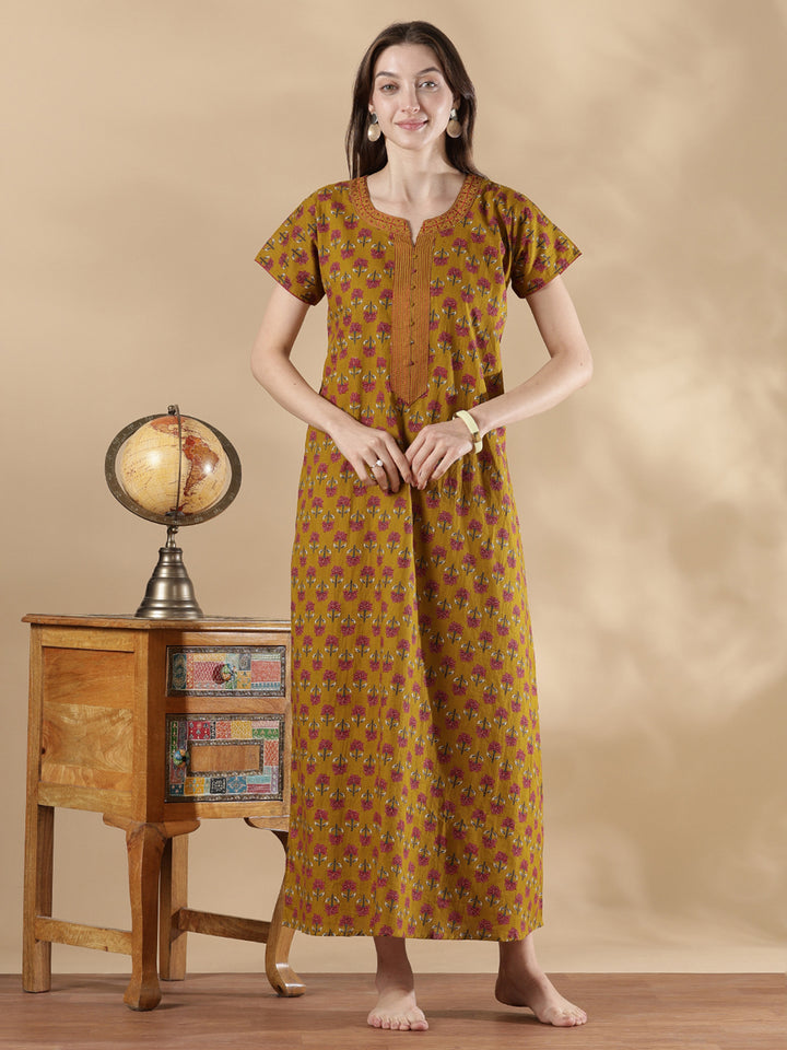 Pure Cotton Floral A Line Nighty for Women Soft Feel