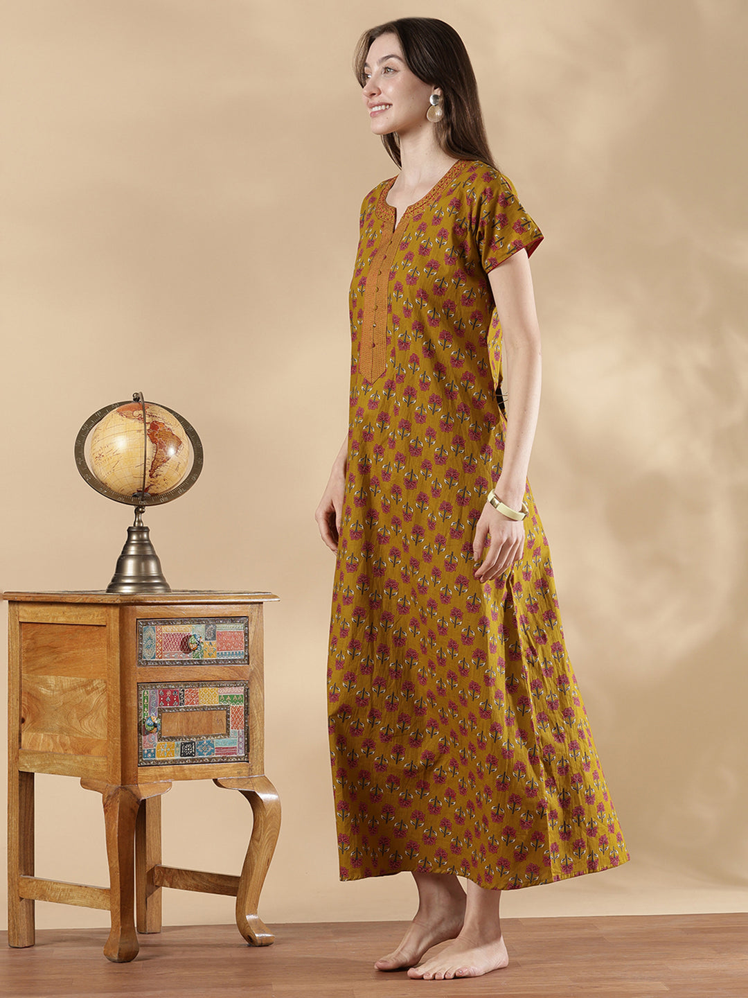 Pure Cotton Floral A Line Nighty for Women Soft Feel