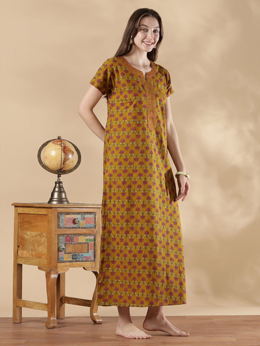 Pure Cotton Floral A Line Nighty for Women Soft Feel