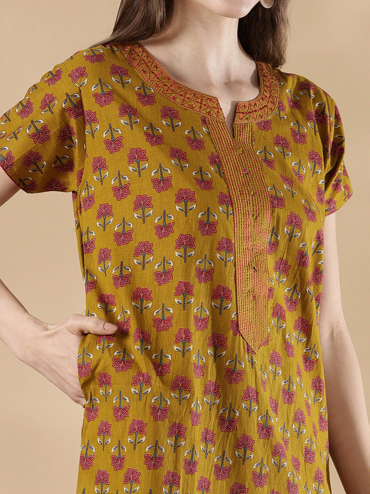 Pure Cotton Floral A Line Nighty for Women Soft Feel