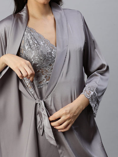 Satin luxury Short robe with Short Gown | Sliver