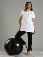 White Hip Covering Cotton T-Shirt for Women Lounge Wear