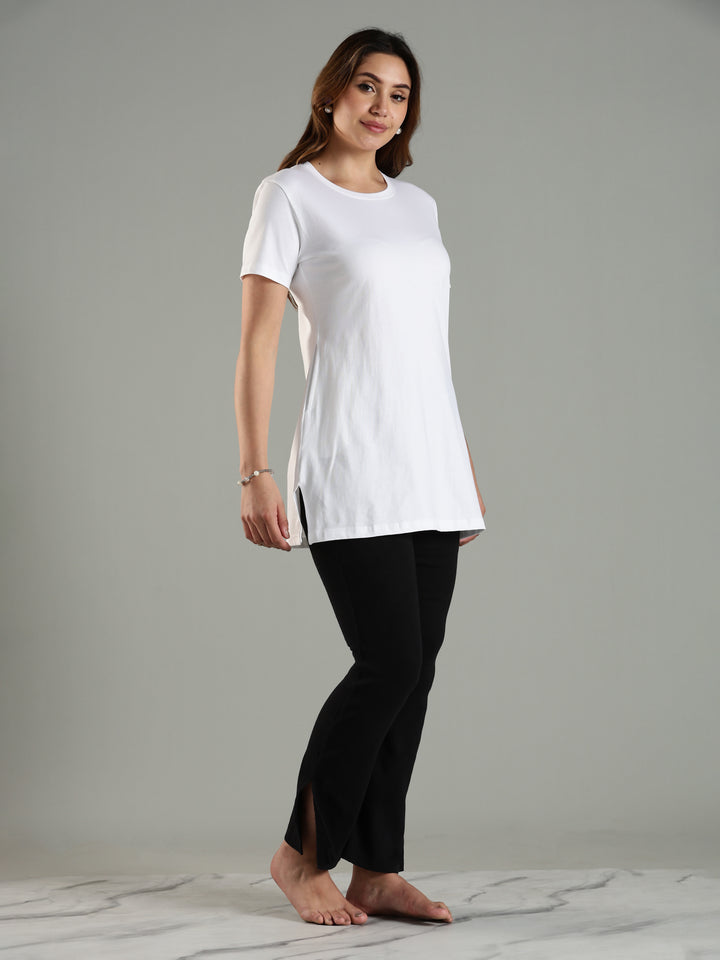 White Hip Covering Cotton T-Shirt for Women Lounge Wear