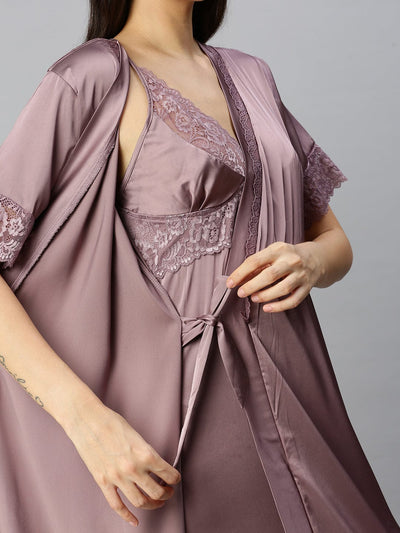 Satin luxury robe with Long Gown | Light Purple