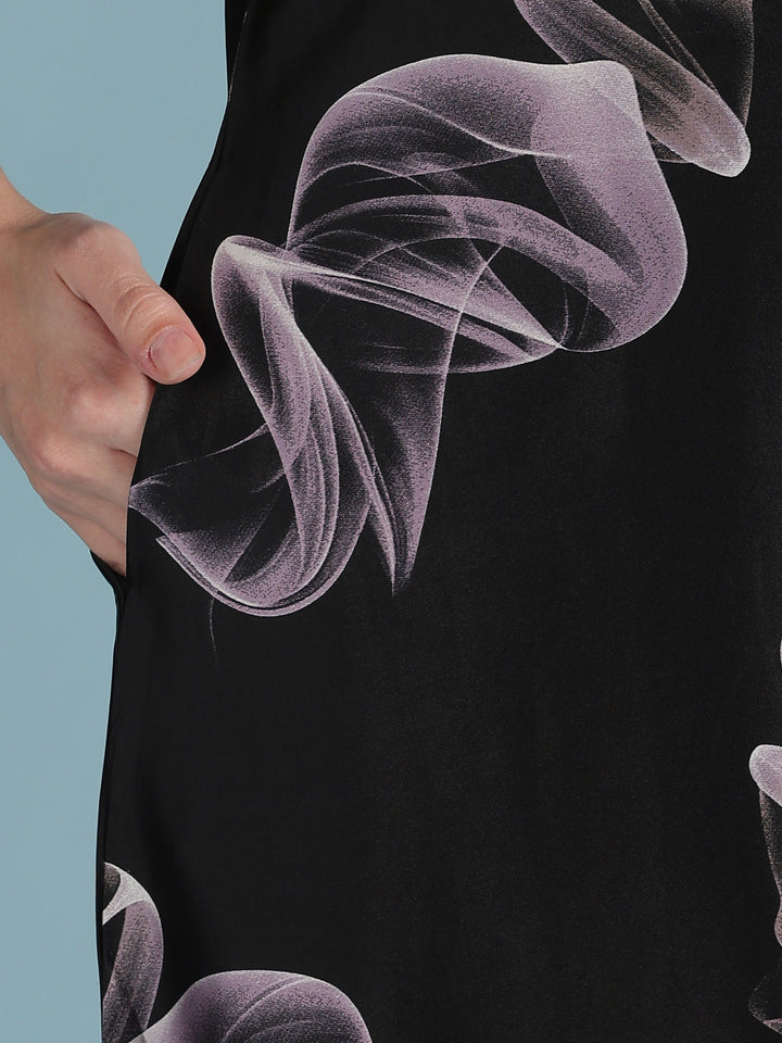 Premium Satin Nighty for Women with Smoky Print Design