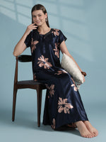 Luxury Satin Nighty for Women with Artistic Floral Print Design