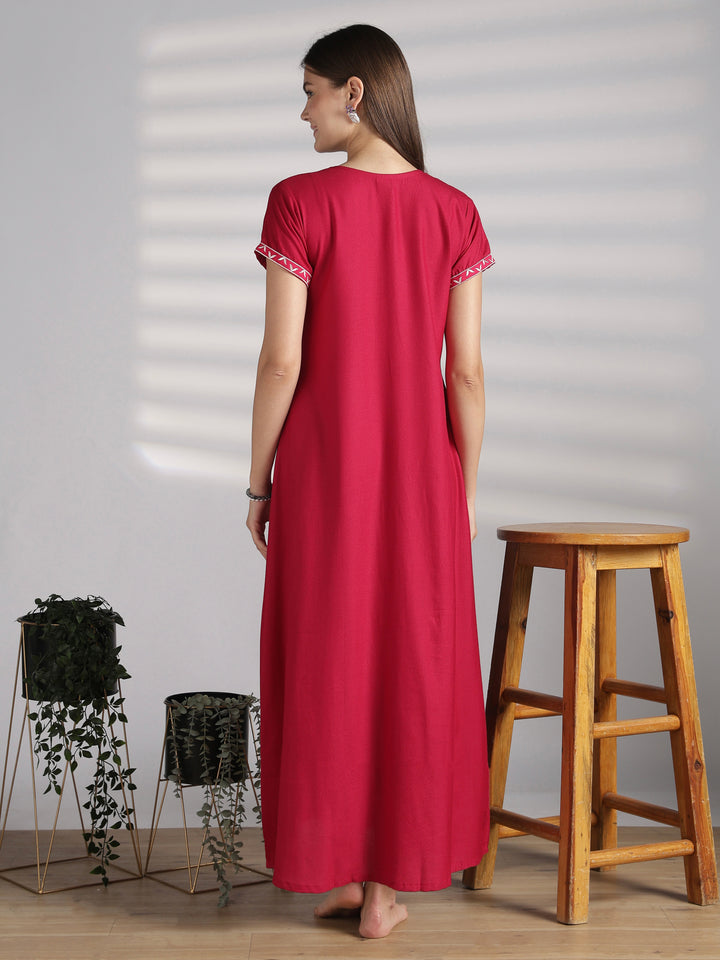 Embroidered Alpine Nighty with Feeding Friendly Buttons