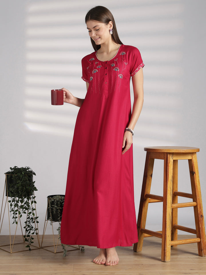 Embroidered Alpine Nighty with Feeding Friendly Buttons