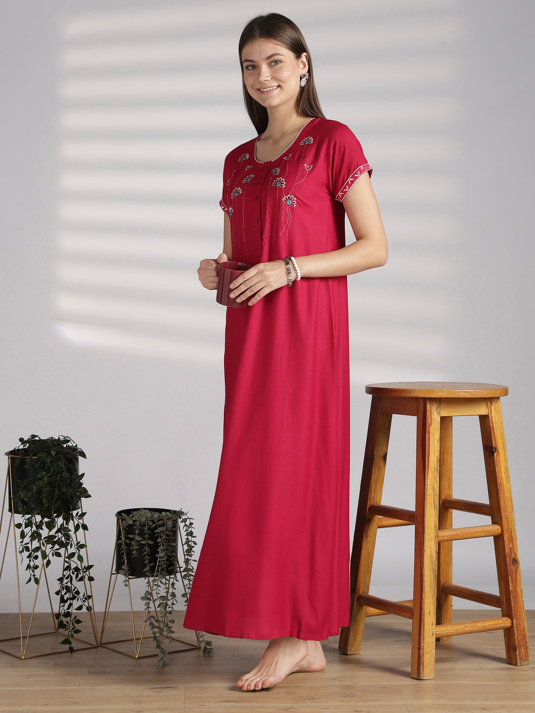 Embroidered Alpine Nighty with Feeding Friendly Buttons