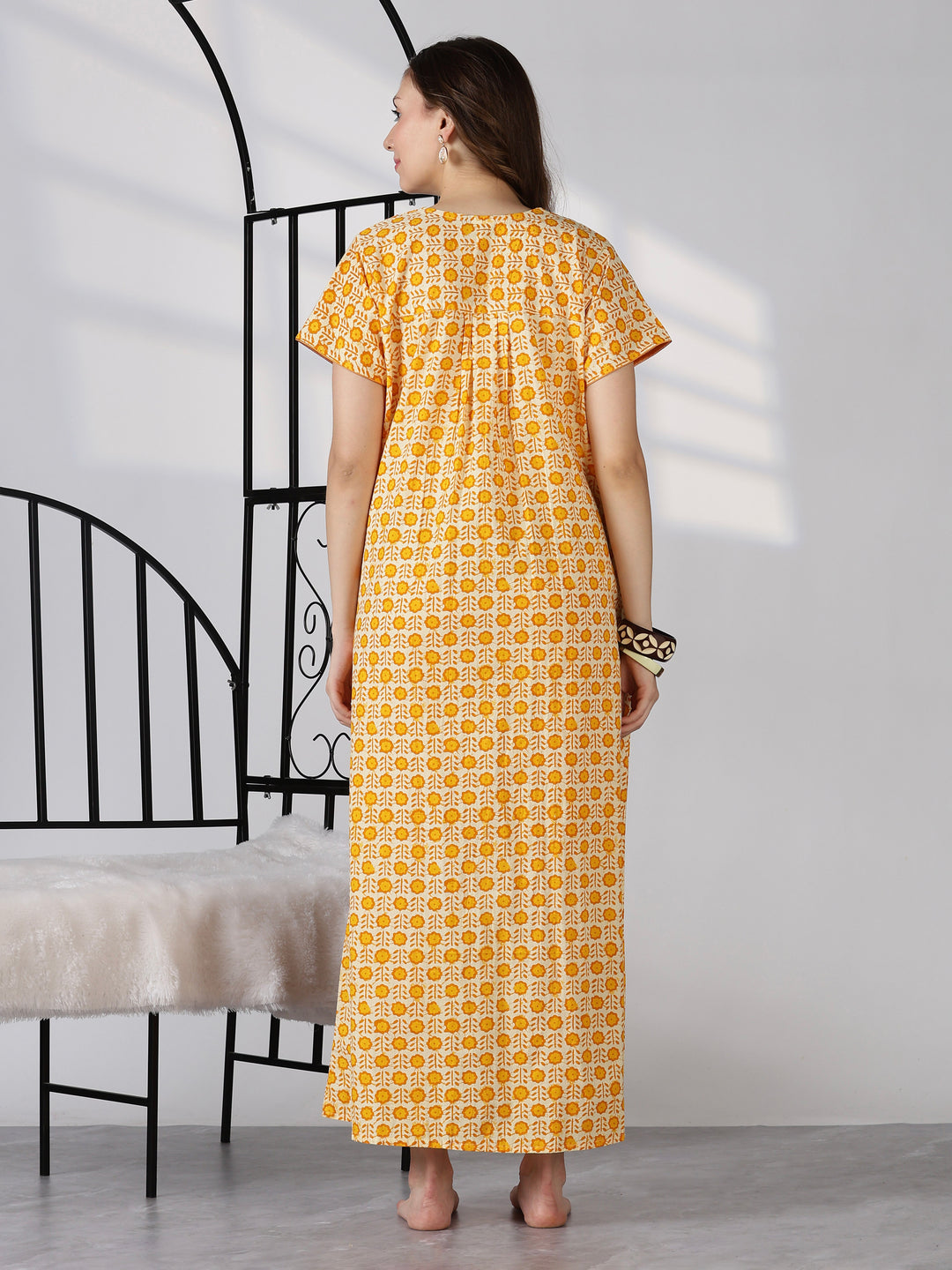 Pure Cotton Floral Printed Nighty for Women Soft Pleated Comfort