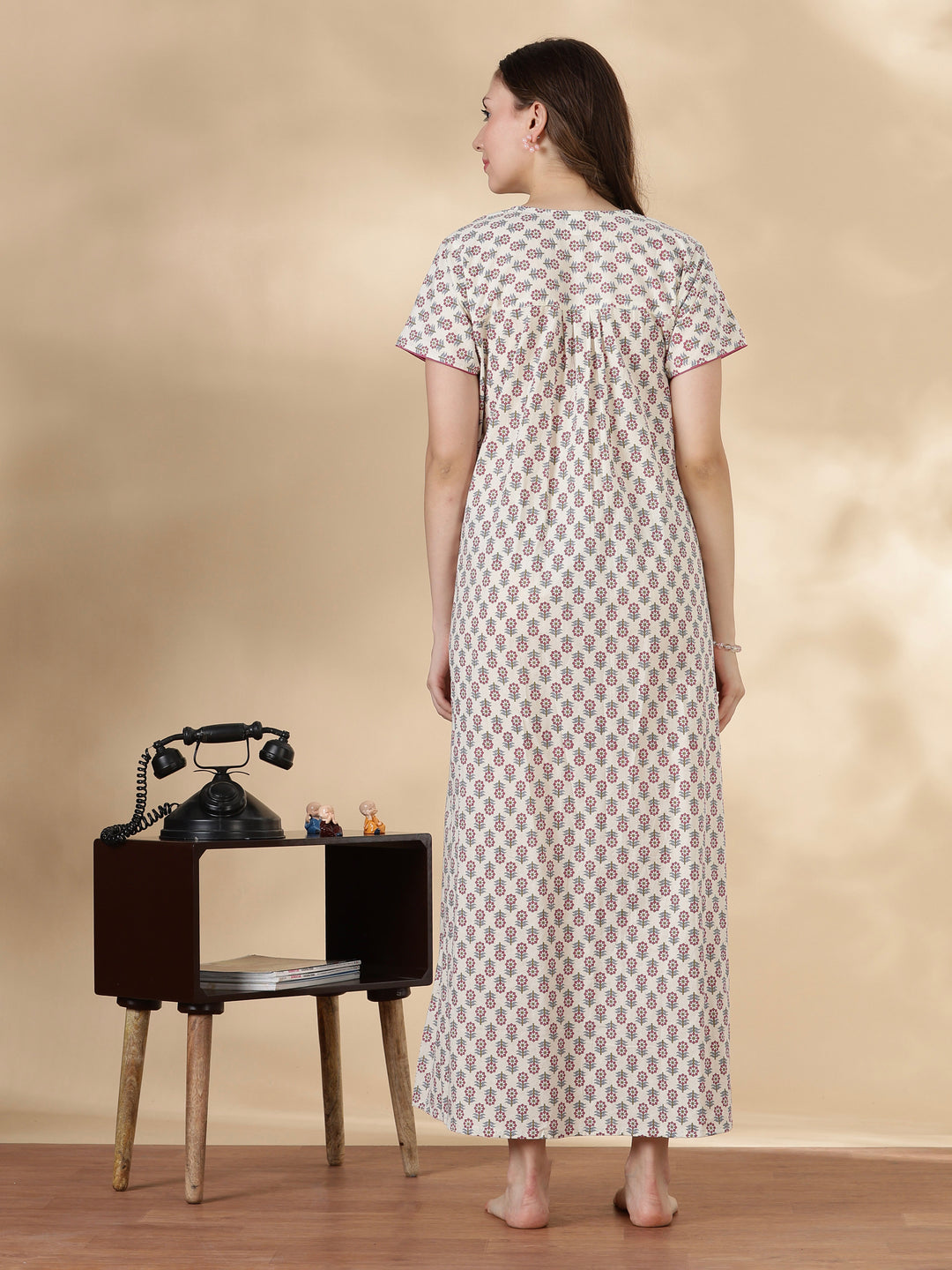 Pure Cotton Floral Printed Nighty for Women Soft Pleated Comfort