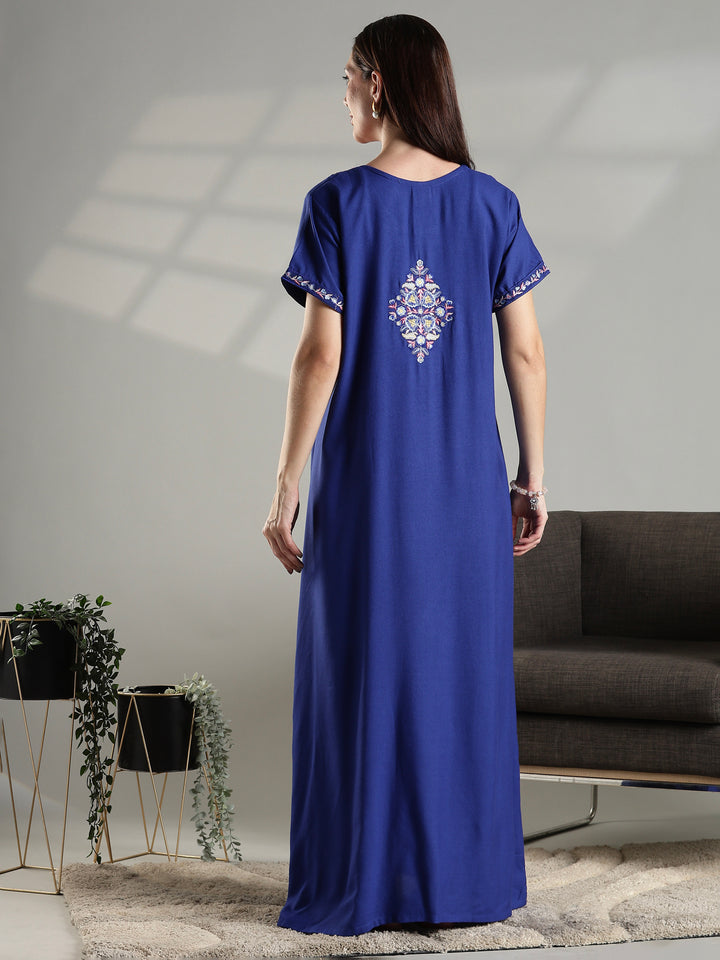 Raatrani Royal Blue Alpine Nighty – Elegant Comfort for Everyday Nights