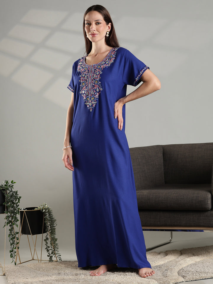 Raatrani Royal Blue Alpine Nighty – Elegant Comfort for Everyday Nights