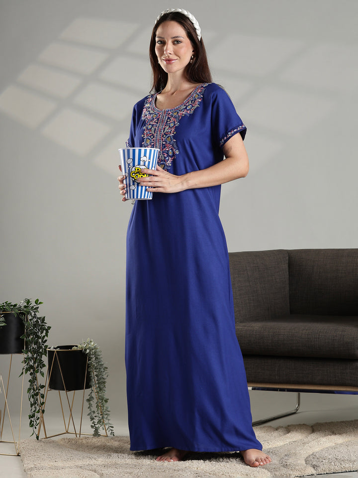 Raatrani Royal Blue Alpine Nighty – Elegant Comfort for Everyday Nights