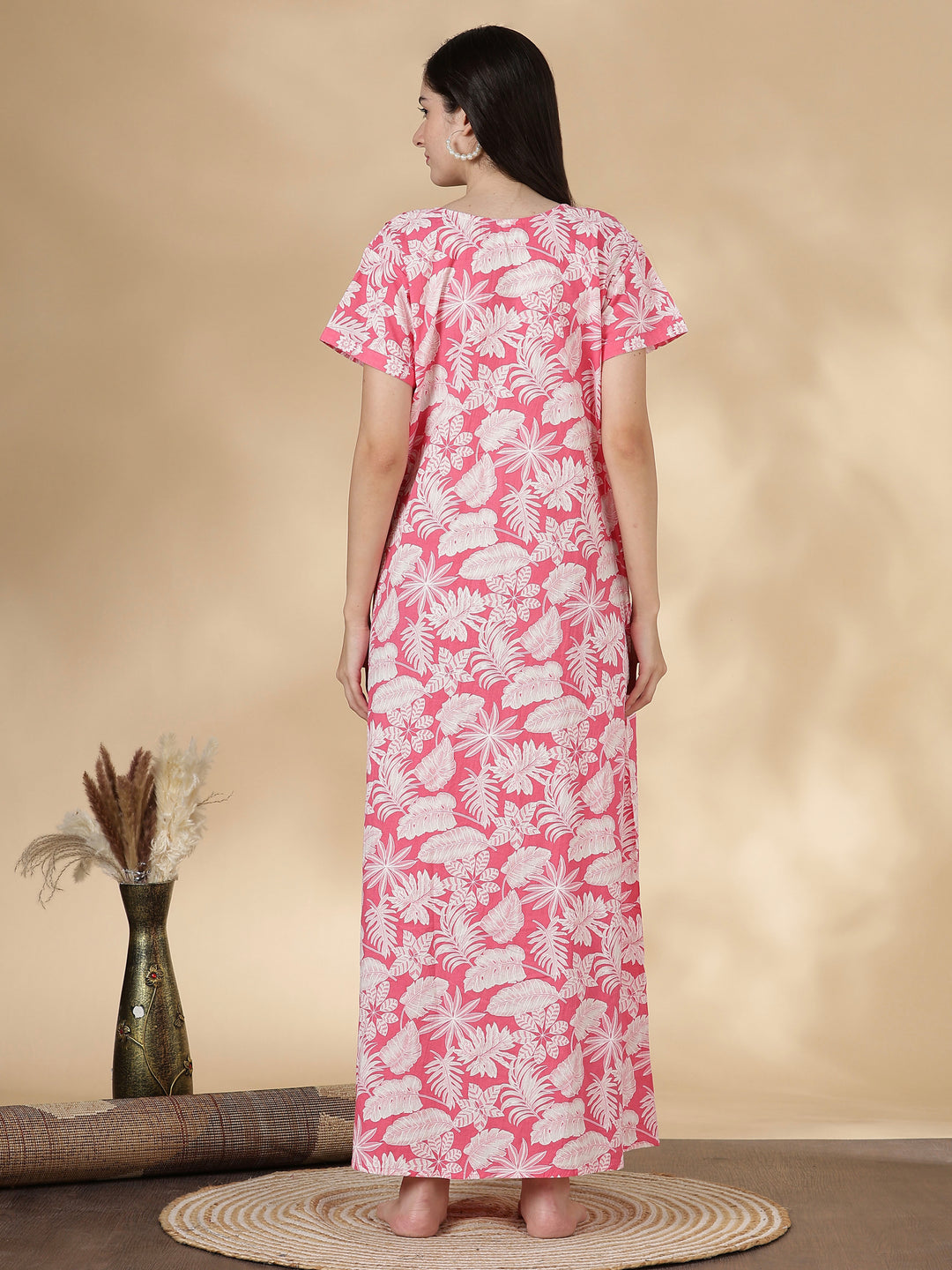 Pure Cotton Floral Kantha Work Nighty for Women in Rosabelle