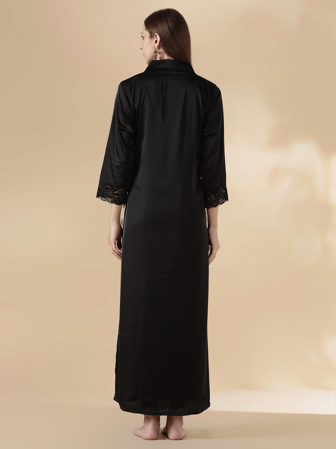 Satin Nighty Set for Women with Lace Slip and Long Robe