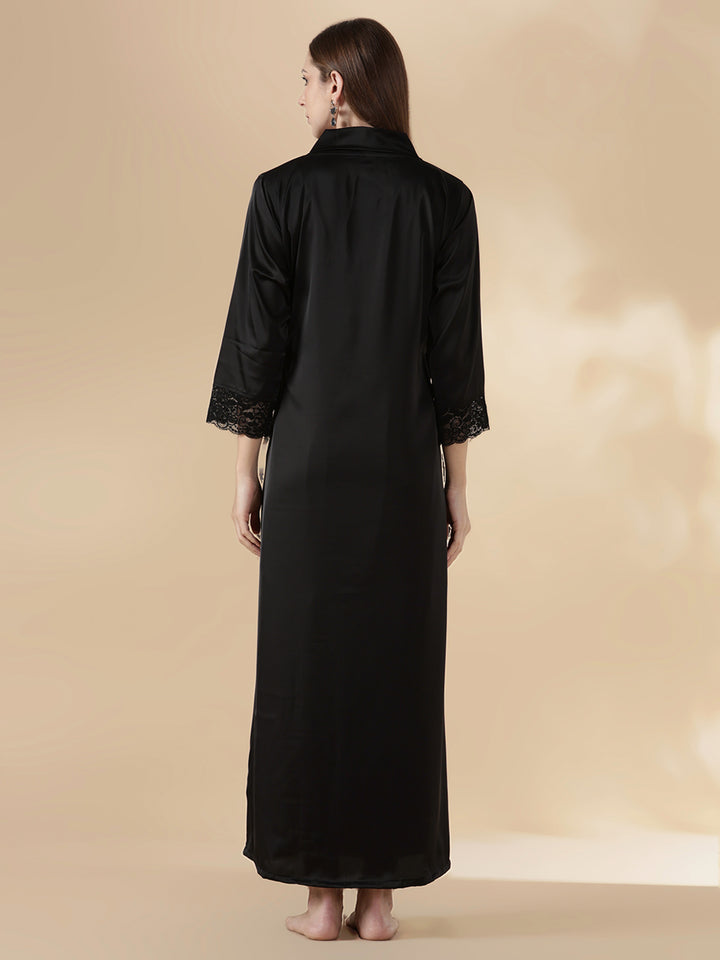 Satin Nighty Set for Women with Lace Slip and Long Robe