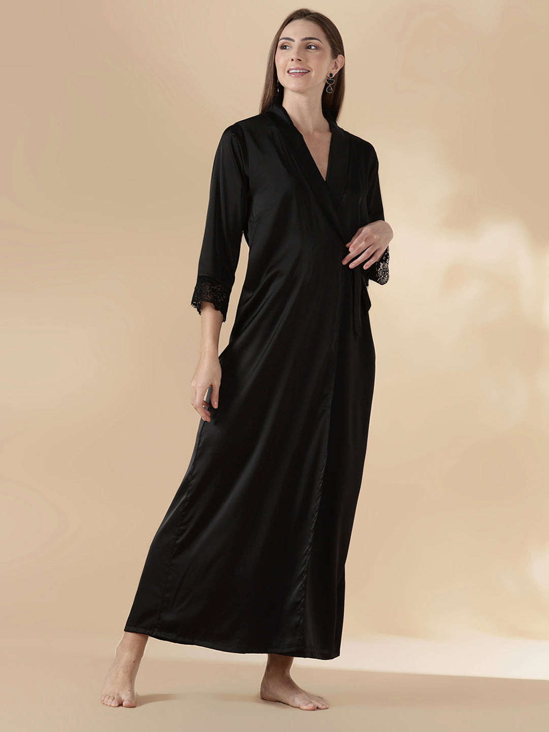 Satin Nighty Set for Women with Lace Slip and Long Robe