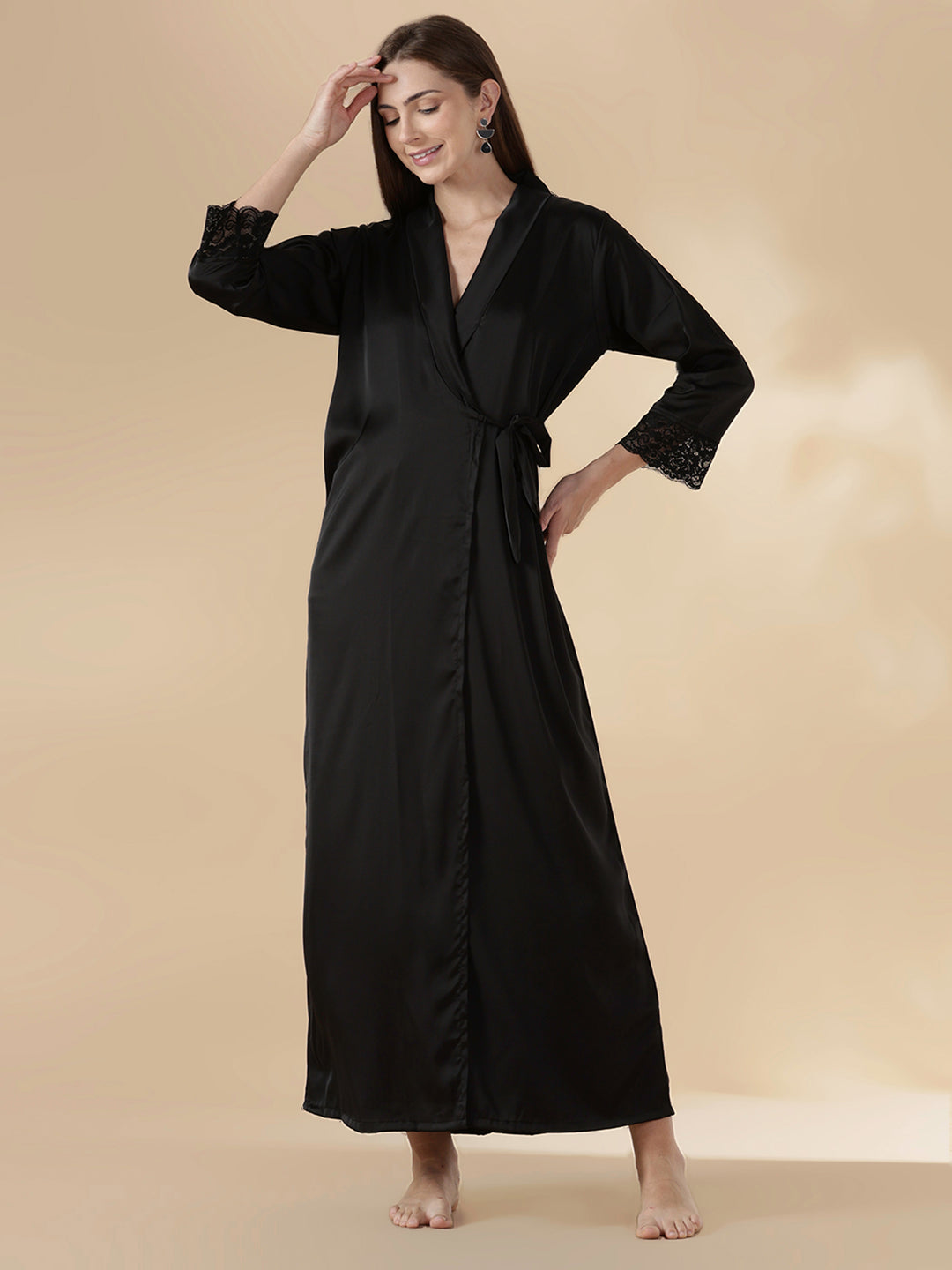 Satin Nighty Set for Women with Lace Slip and Long Robe