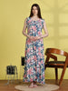Rayon Floral Nighty in Aqua Blue Ankle Length and Sleeveless