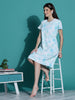 Gloss Malai Aqua White Floral Nighty for Women with Pocket and Stretch Fit