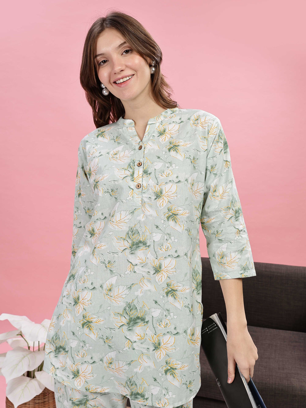 Pastel Green Cotton Pajama Set for Women