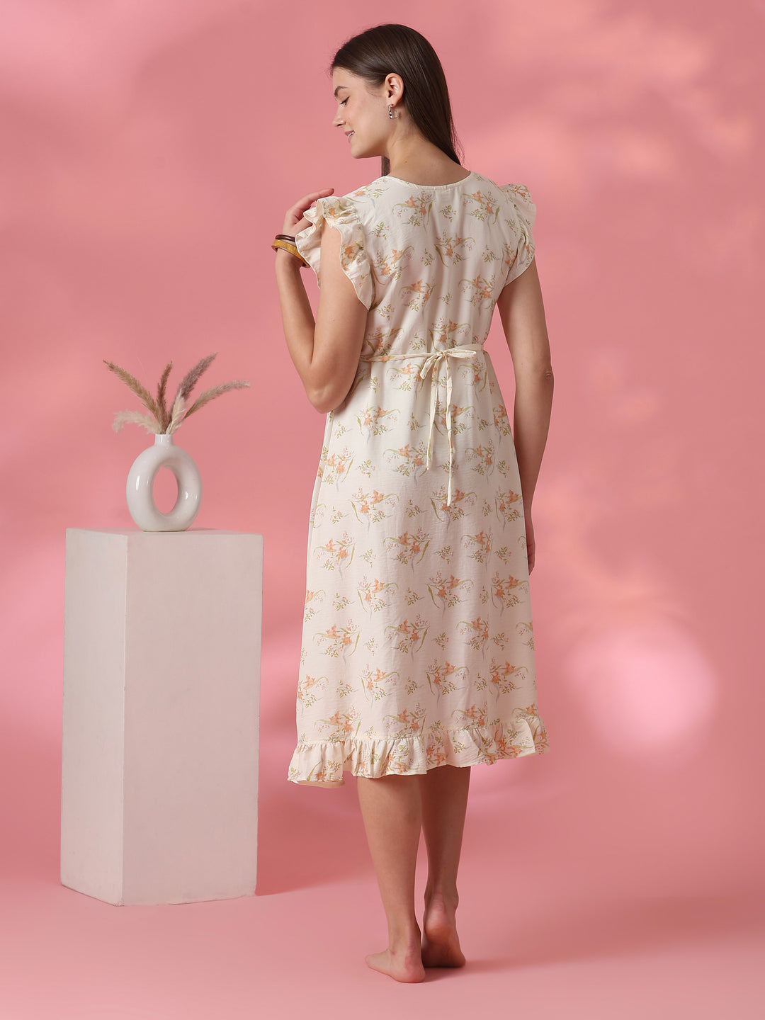 Round Neck Nightdress with Side Pocket in Dreamy Yellow